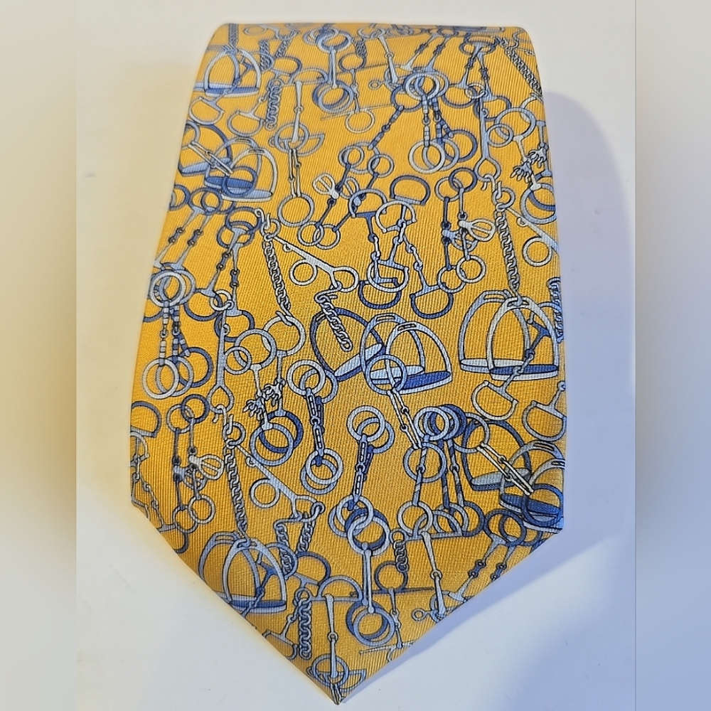 Vintage Gucci Elegant Gold Link Pattern Mens Tie